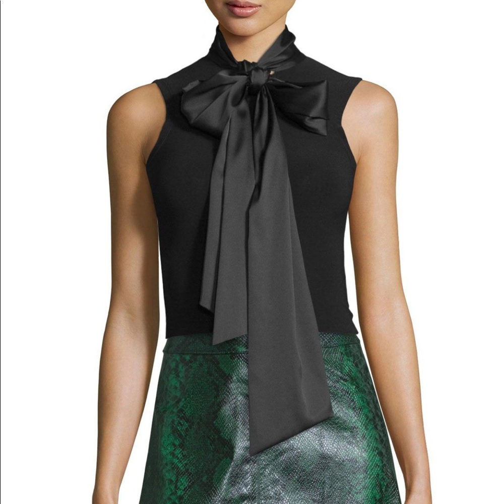 Alice + Olivia Glynda Silk-Blend Pussy Bow Top